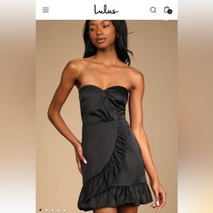 Lulus Admirer black ruffled strapless minidress
